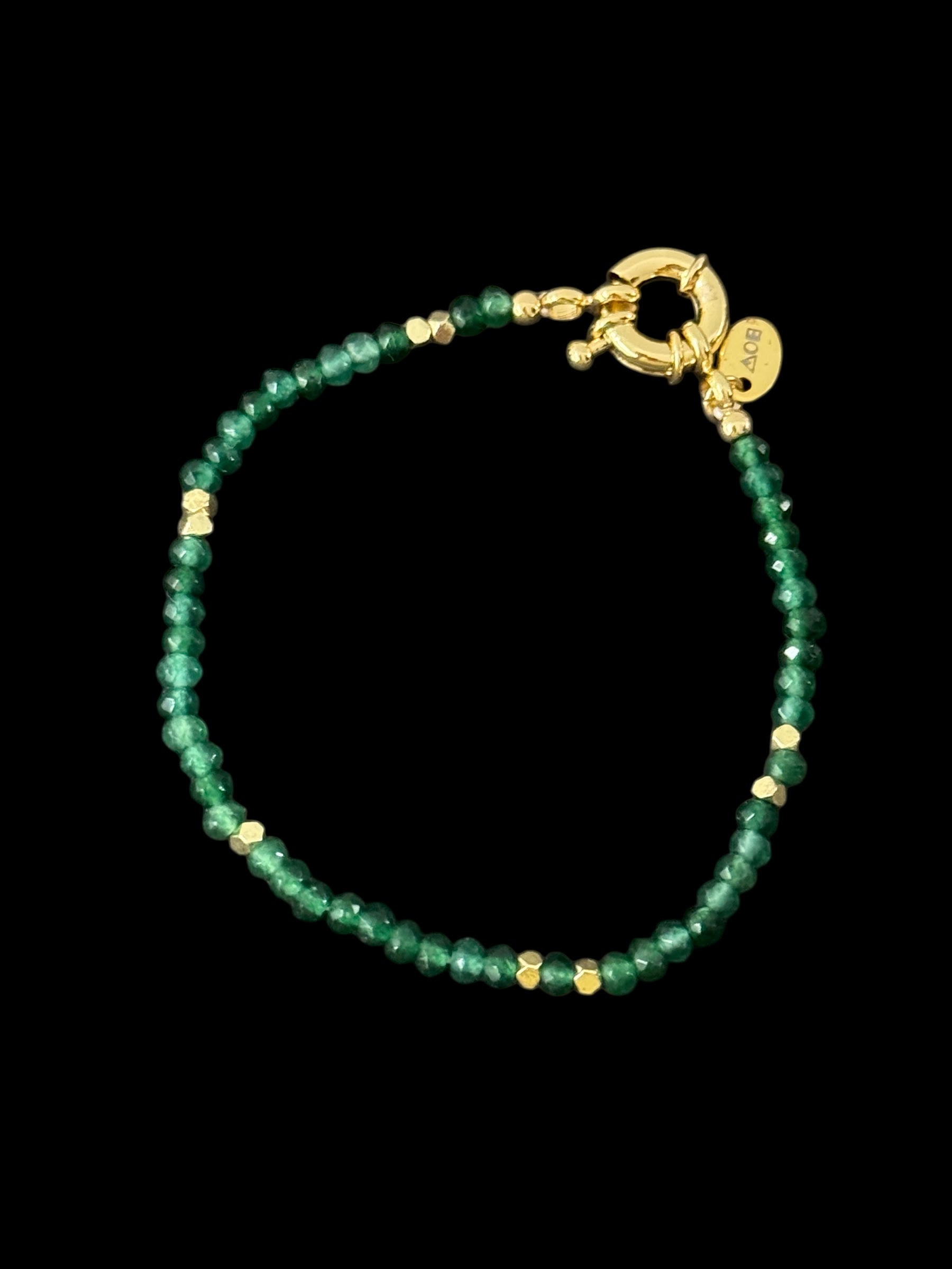 Green beryl beads bracelet in 18 KGP