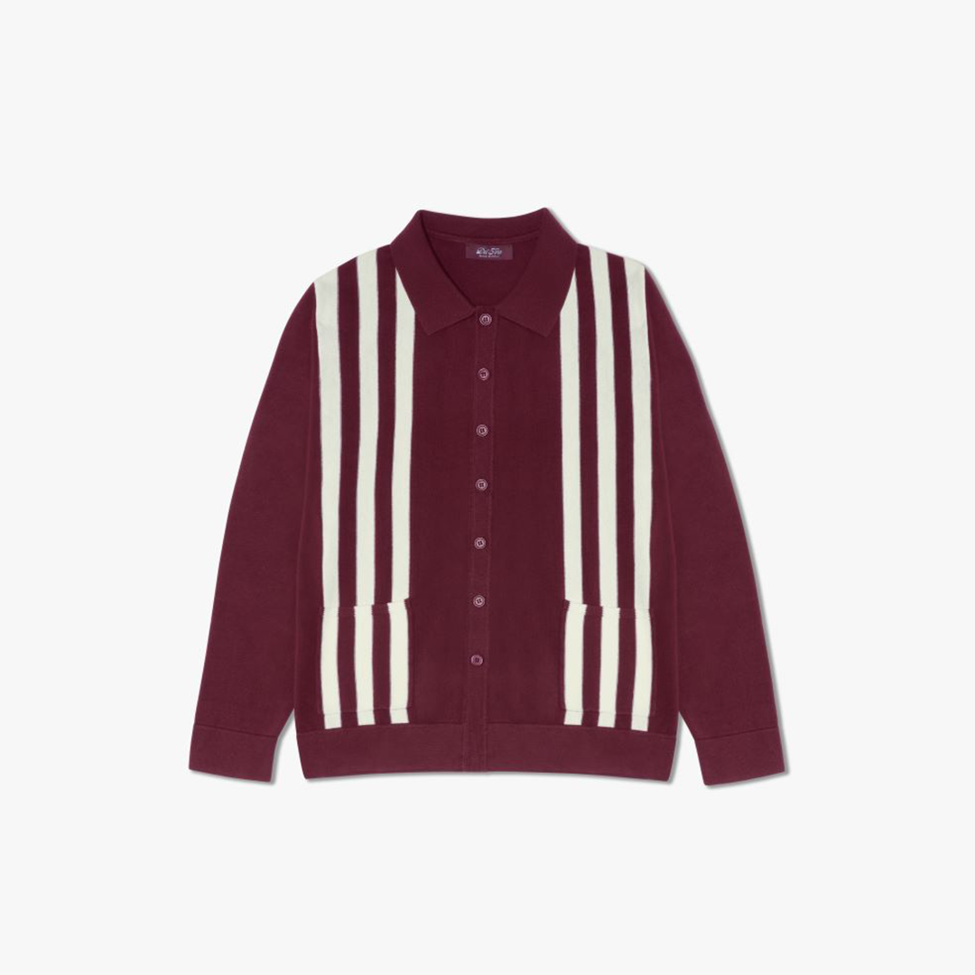 Men's Vintage Stripe Polo Cardigan - Burgundy / Cream Stripe
