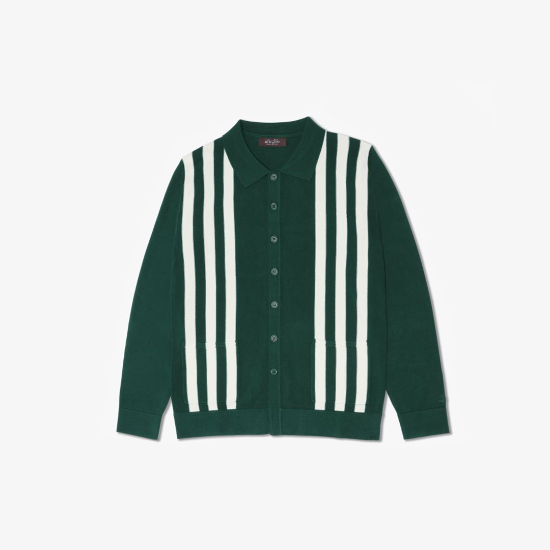 Women's Vintage Stripe Polo Cardigan - Green / Cream Stripe