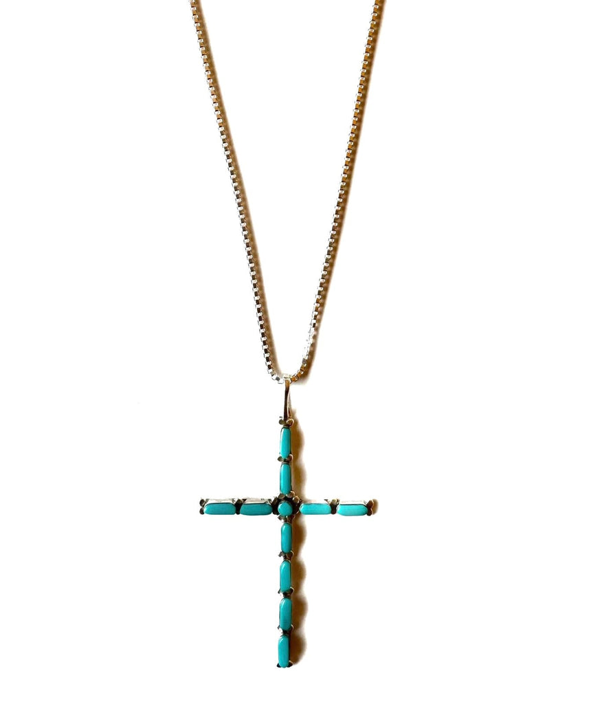 Cross Sterling Silver and Turquoise Santa Fe necklace-Apparel & Accessories-Good Tidings