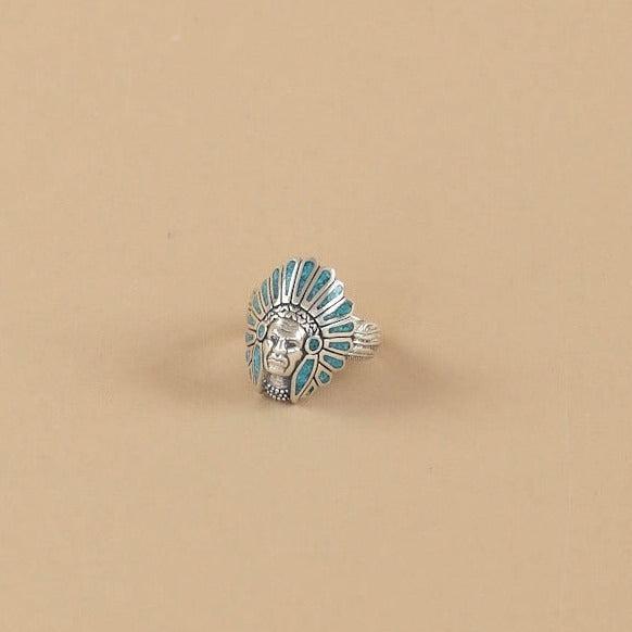 Native American Head Dress Ring Turquoise And Silver-Ring-Good Tidings