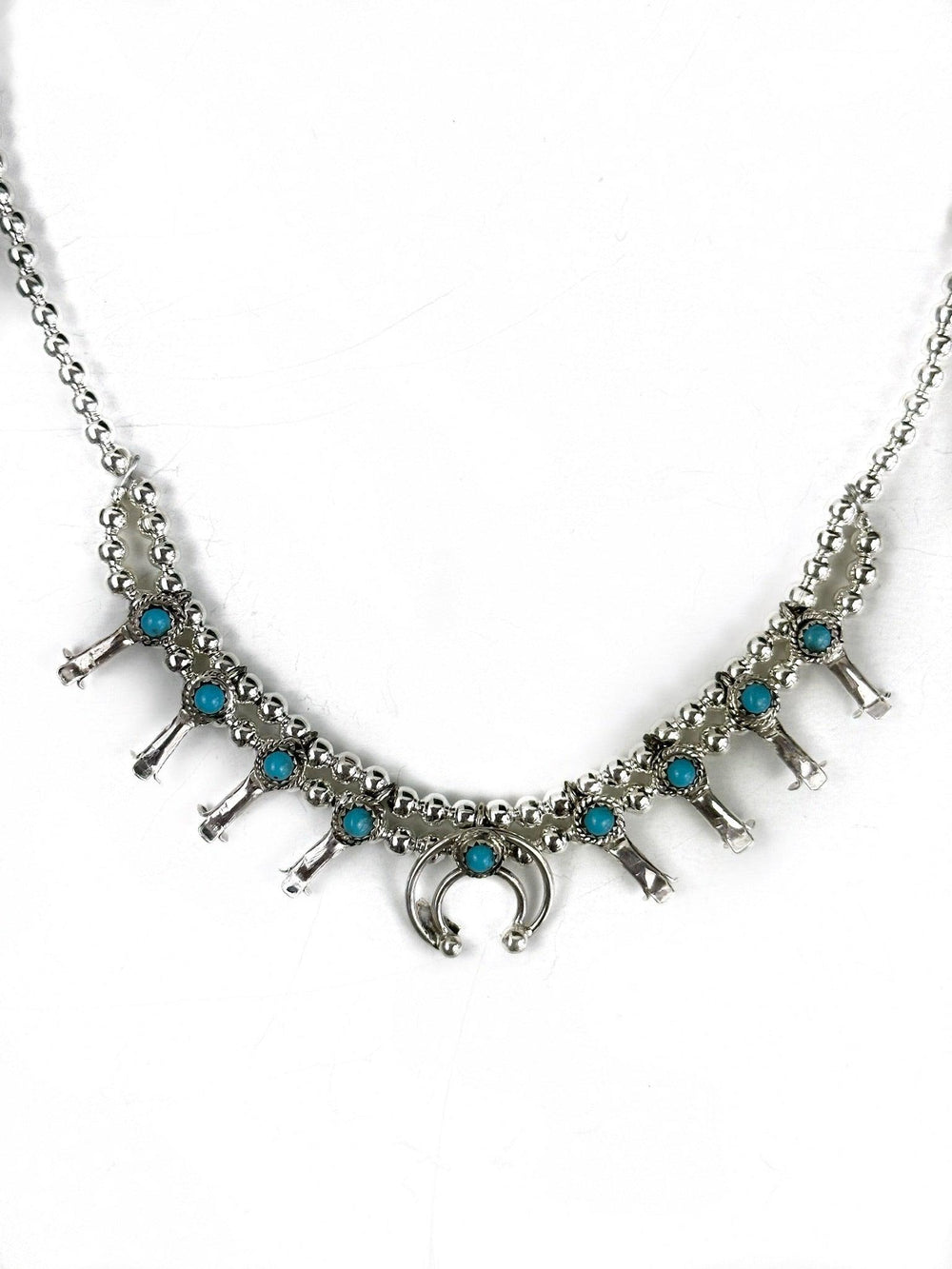 Navajo Sterling Silver and Turquoise Squash Blossom Choker