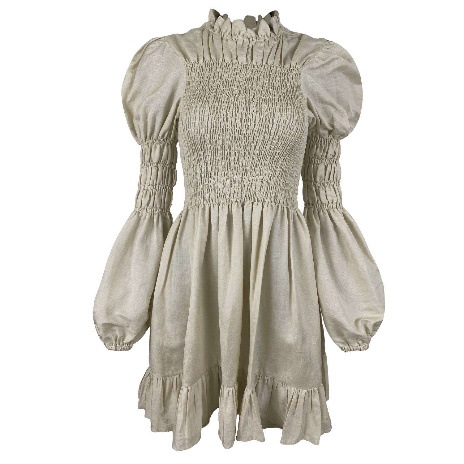 Shirred Turtleneck Mini Dress in Cream (Pre-Order)