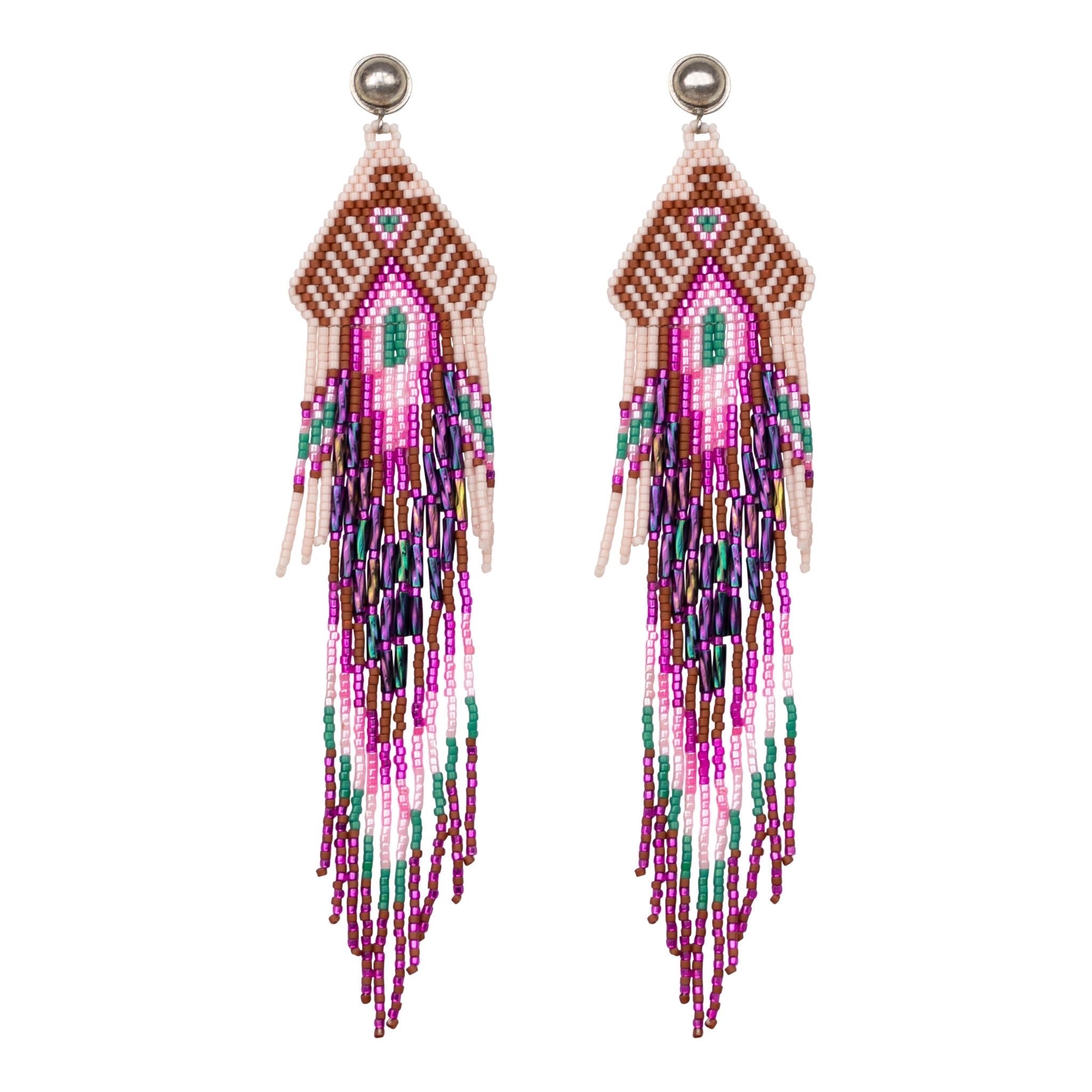 Thunderbird Pink Beaded Earrings-Earrings-Good Tidings