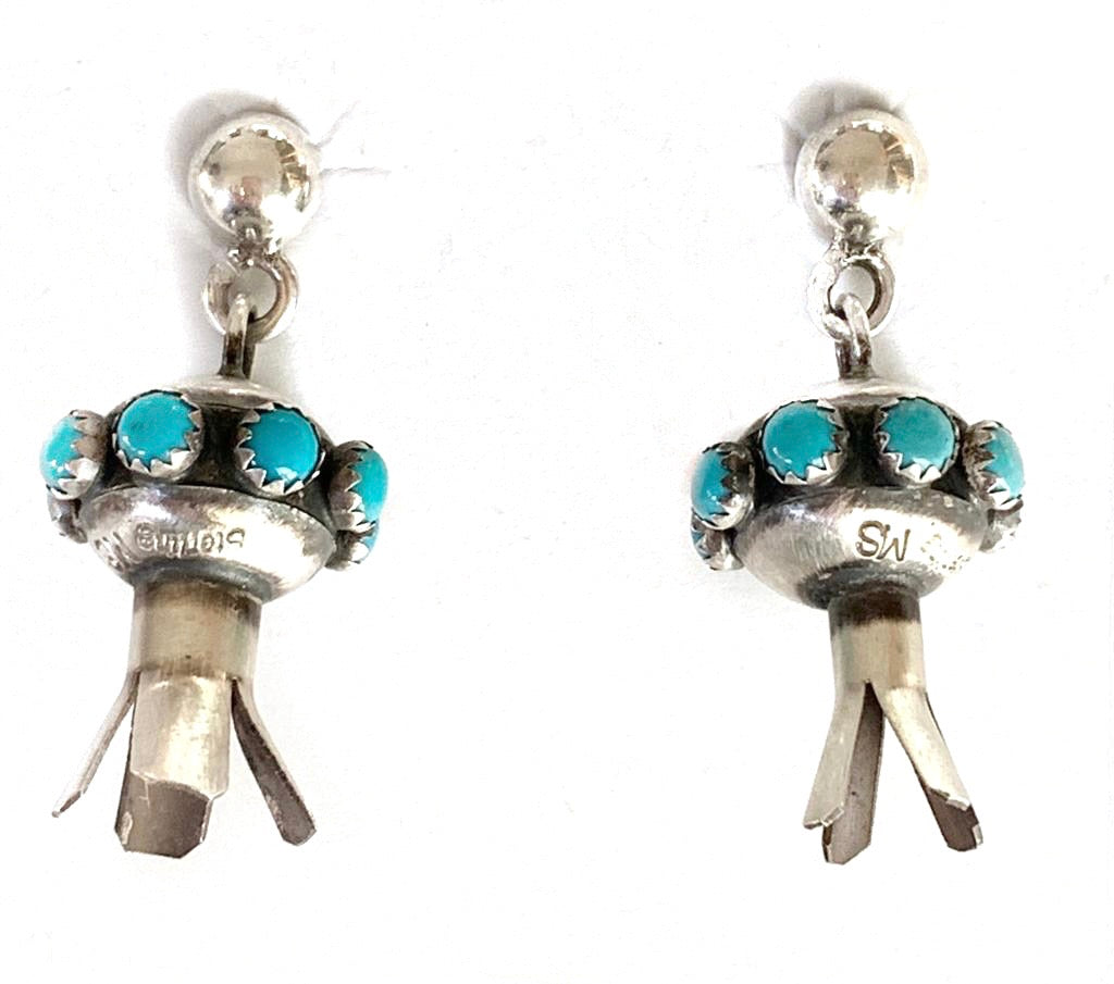 Navajo Turquoise and Sterling Silver Squash Earrings