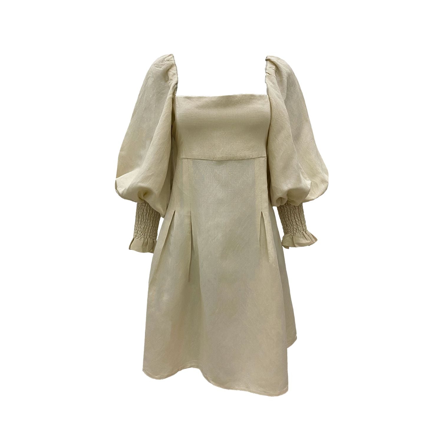 Rohnea Shirring Linen Mini Dress in Cream