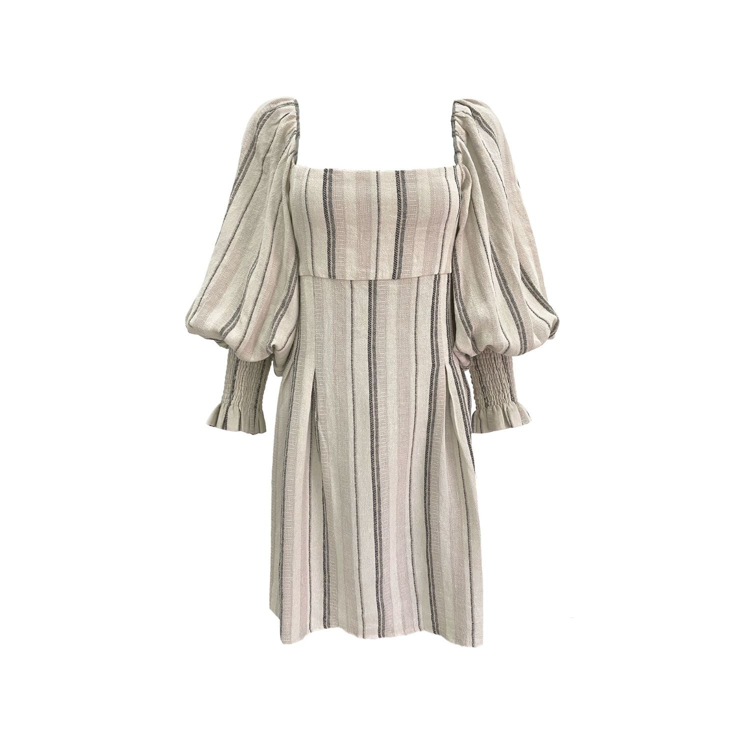 Rohnea Linen Shirring Mini Dress in Stripe